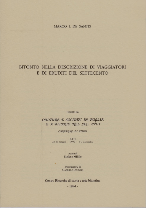Copertina di "Bitonto nella descrizione di viaggiatori e di eruditi del Settecento"