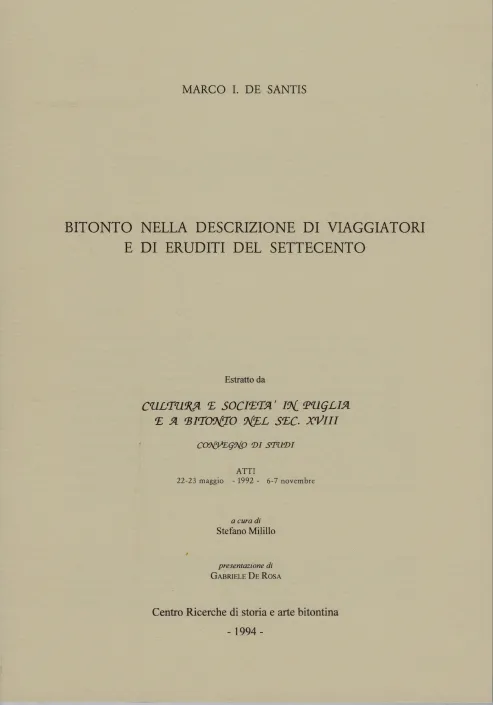 Copertina di "Bitonto nella descrizione di viaggiatori e di eruditi del Settecento"