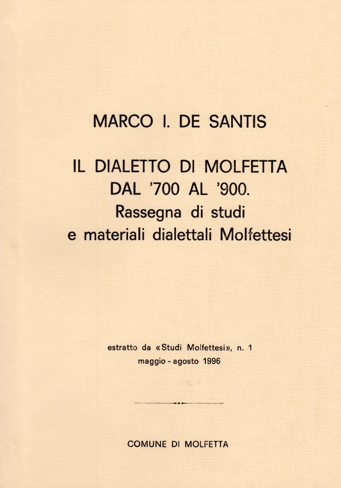 Copertina di "Il dialetto di Molfetta dal '700 al '900. Rassegna di studi e materiali dialettali molfettesi"