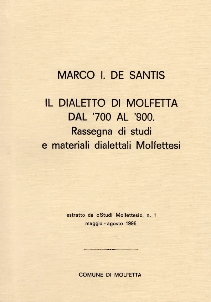 Copertina di "Il dialetto di Molfetta dal '700 al '900. Rassegna di studi e materiali dialettali molfettesi"