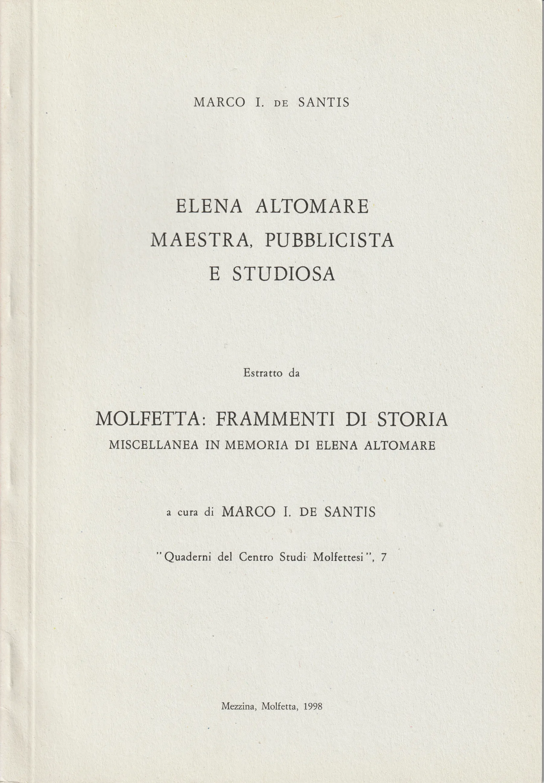 Copertina di "Elena Altomare maestra, pubblicista e studiosa"