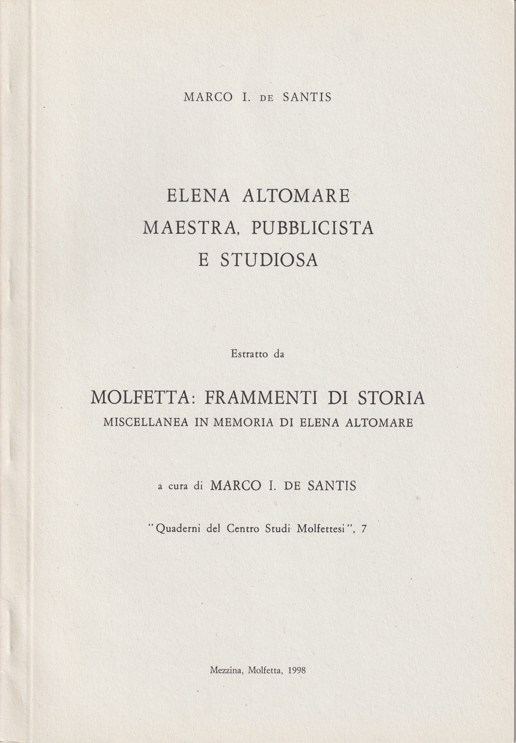 Copertina di "Elena Altomare maestra, pubblicista e studiosa"