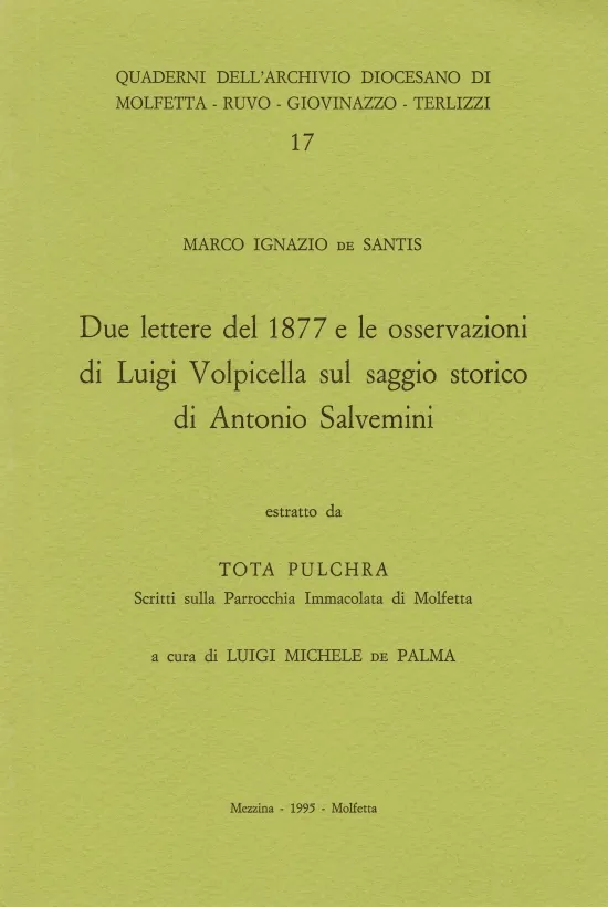 Copertina di "Due lettere del 1877 e le osservazioni di Luigi Volpicella sul saggio storico di Antonio Salvemini"