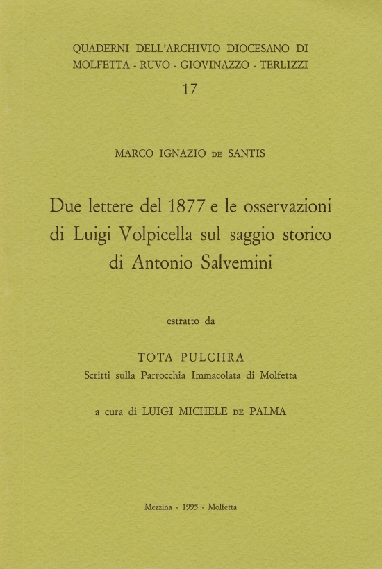 Copertina di "Due lettere del 1877 e le osservazioni di Luigi Volpicella sul saggio storico di Antonio Salvemini"