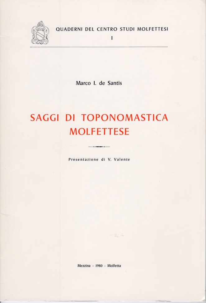Copertina di "Saggi di toponomastica molfettese"