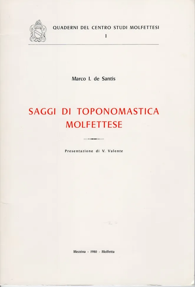 Copertina di "Saggi di toponomastica molfettese"