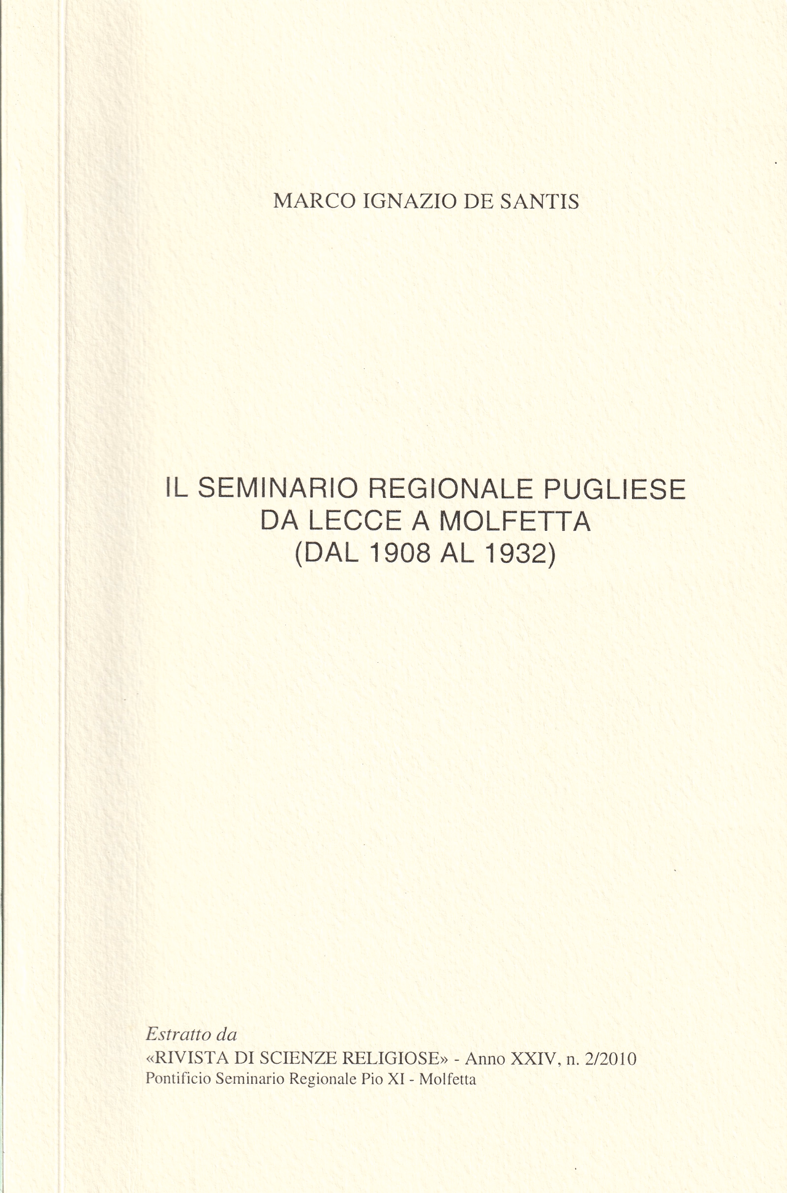 Copertina di "Il Seminario Regionale Pugliese da Lecce a Molfetta (dal 1908 al 1932)"
