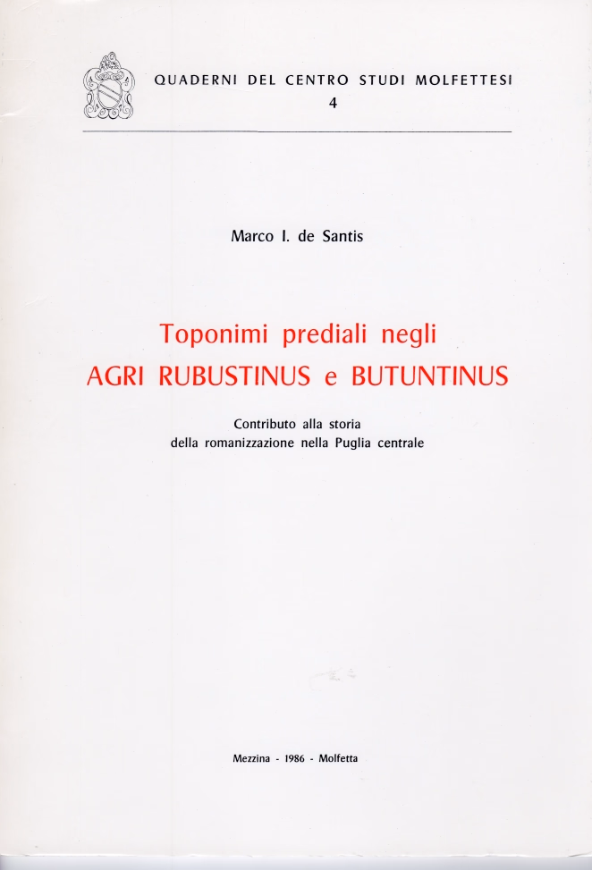 Copertina di "Toponimi prediali negli Agri Rubustinus e Butuntinus"